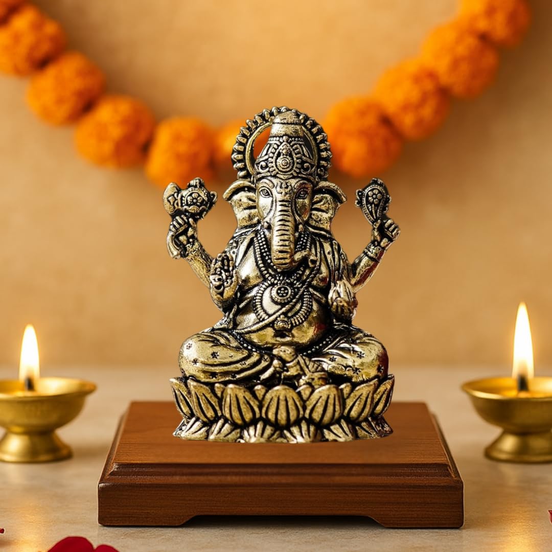 Brass Ganesh Idol for Home Decor - 2 Inch