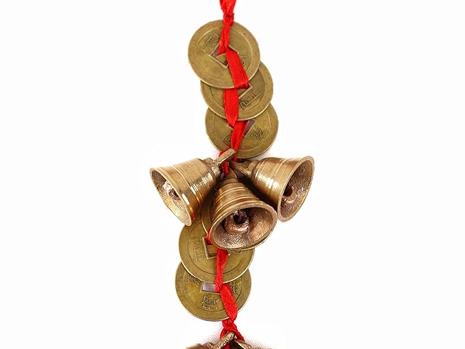 9 Bells & 9 Chinese Coins for Home Entrance - 9 Inch