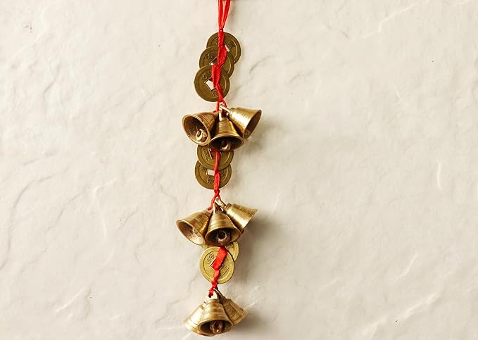 9 Bells & 9 Chinese Coins for Home Entrance - 9 Inch