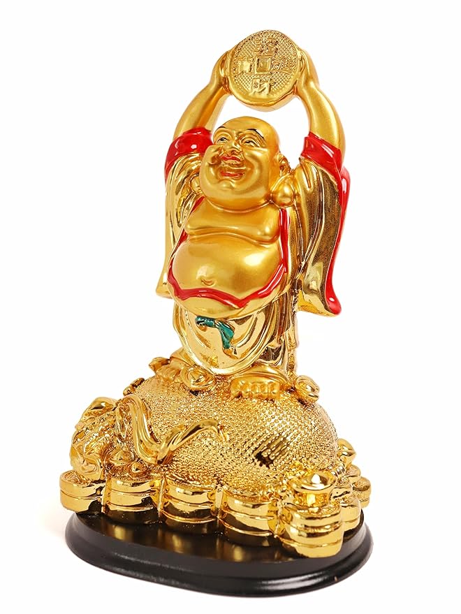 Golden Laughing Buddha for Money - 6.5 Inch