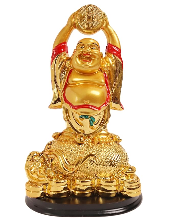 Golden Laughing Buddha for Money - 6.5 Inch