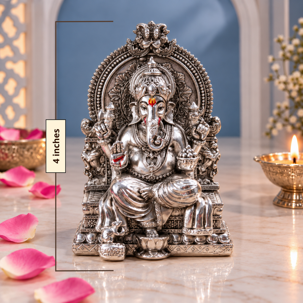 999 Pure Silver Plated Ganesha Idol | 4 Inch