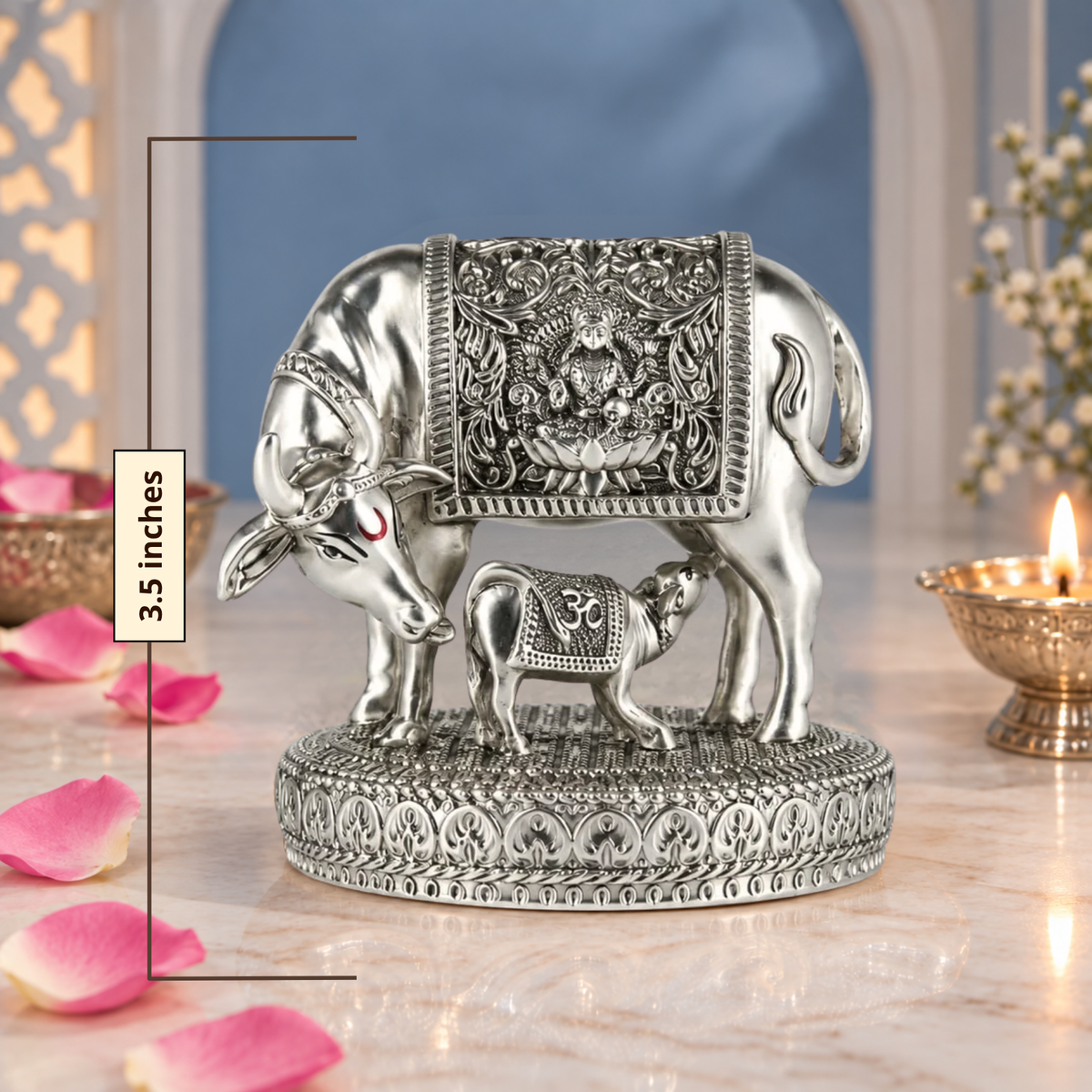 999 Silver Plated Kamdhenu Cow with Calf Vastu | Gau MATA Idol |  Diwali Gift | कामधेनु | Wish Fulfilling Murti | Wedding |