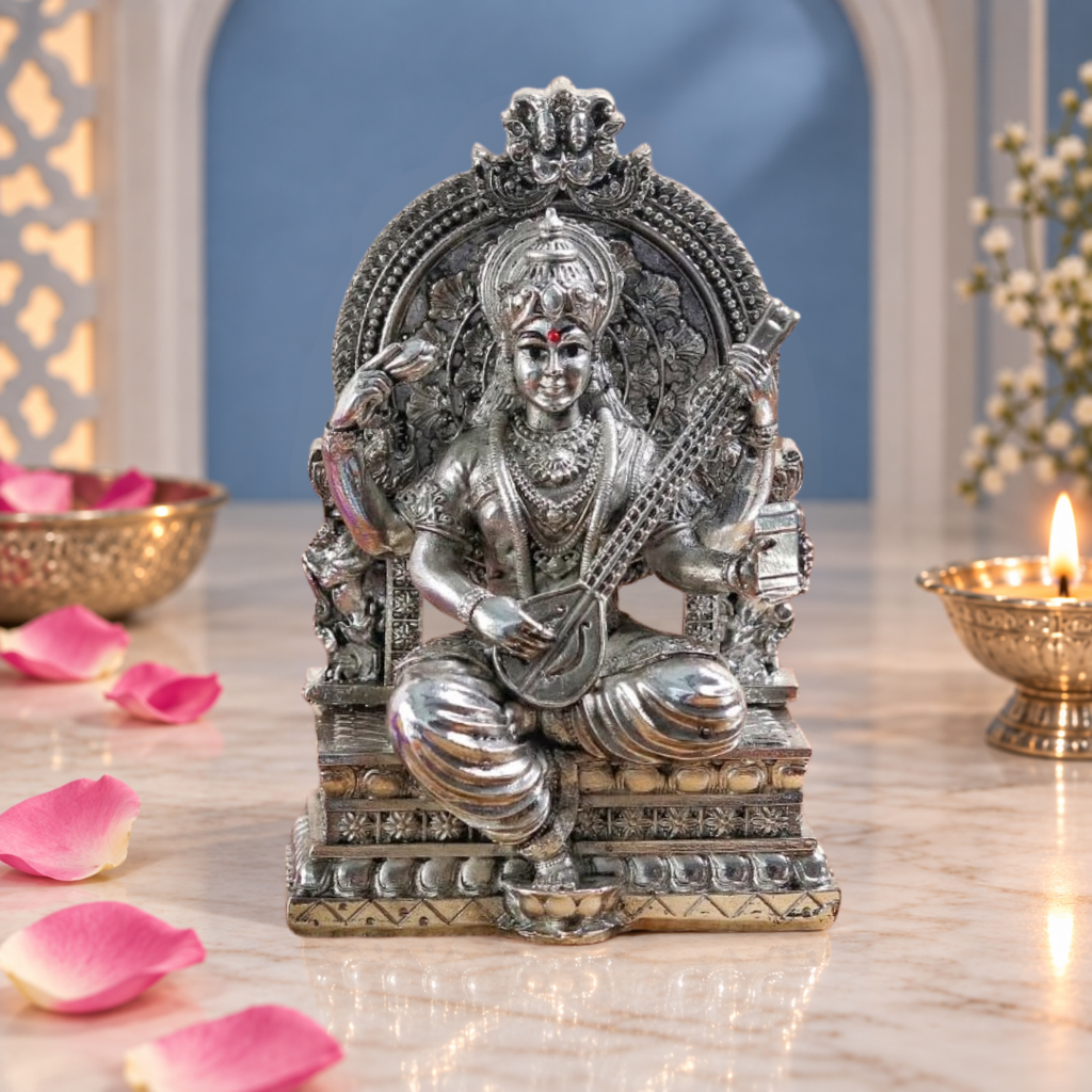 999 Silver Plated Laxmi Ganesh Saraswati Murti | 4 Inch | House Warming Gifts | Vastu | Idol |