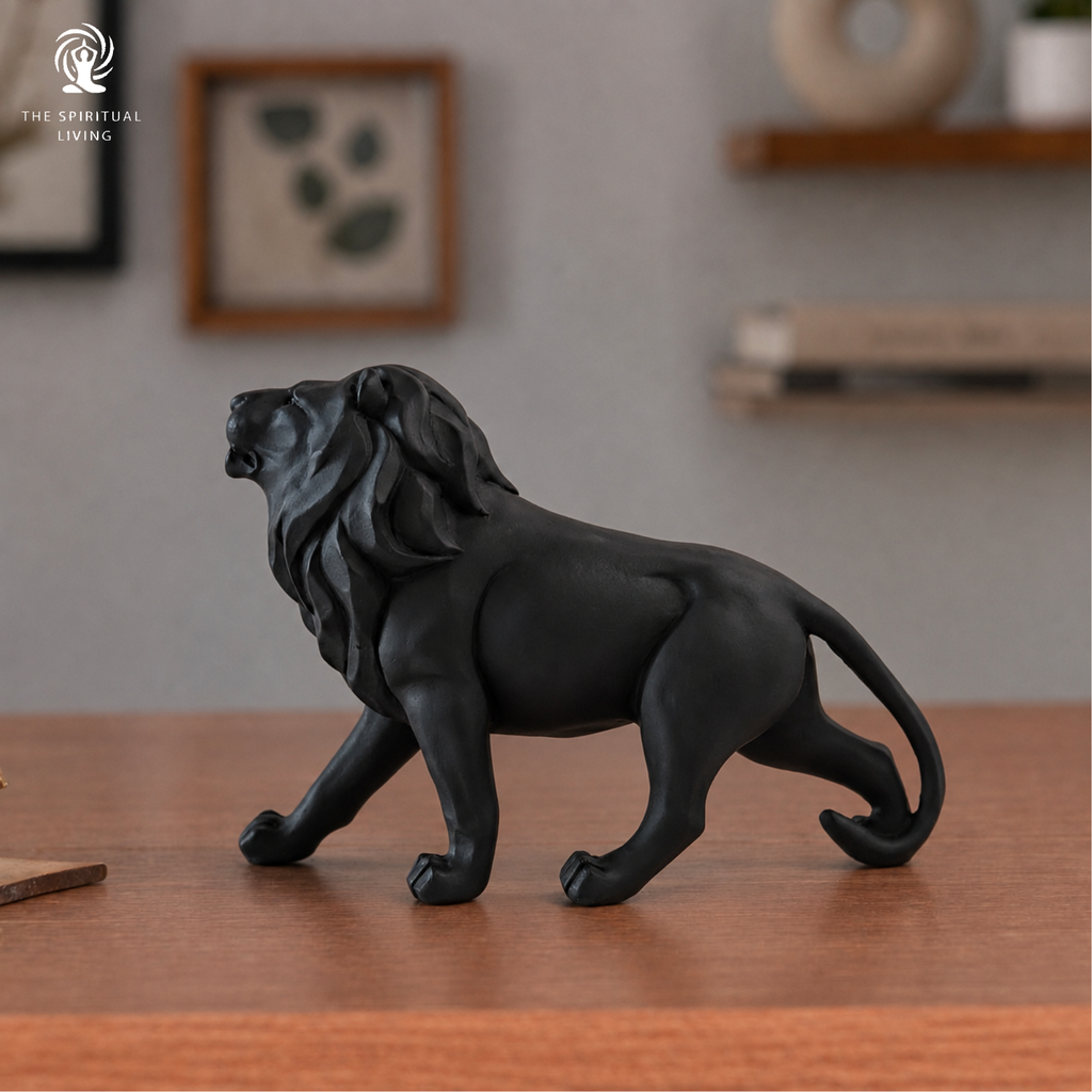 Resin Lion Showpiece for Home Decor | 4 Inch | Vastu | Figurine | Black | Statue |