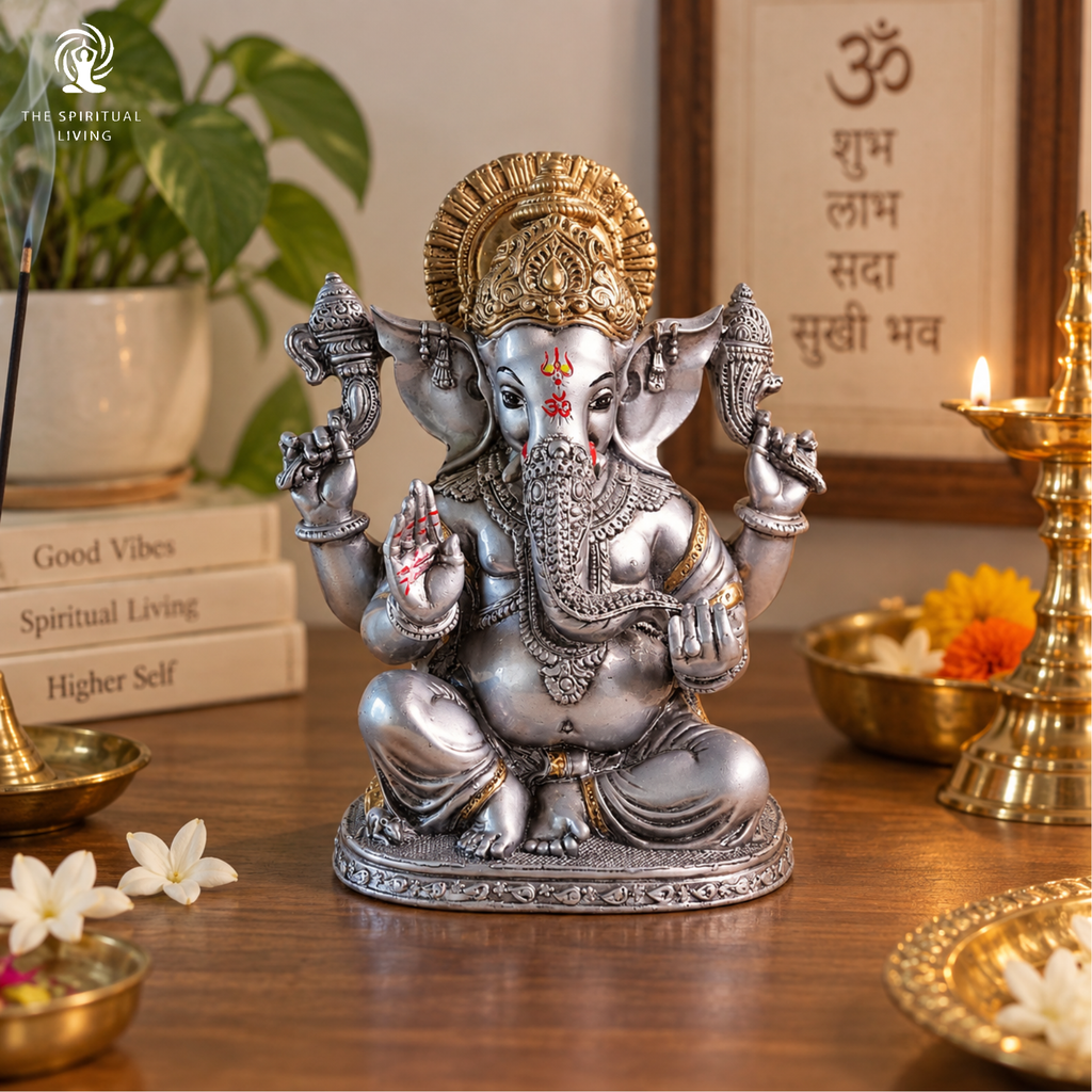 Ganesh Ji Decoration Items for Home | 8 Inch | Murti | Ganpati Idol  | Silver & Golden | Ideal for Gifting