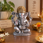 Ganesh Ji Decoration Items for Home | 8 Inch | Murti | Ganpati Idol  | Silver & Golden | Ideal for Gifting
