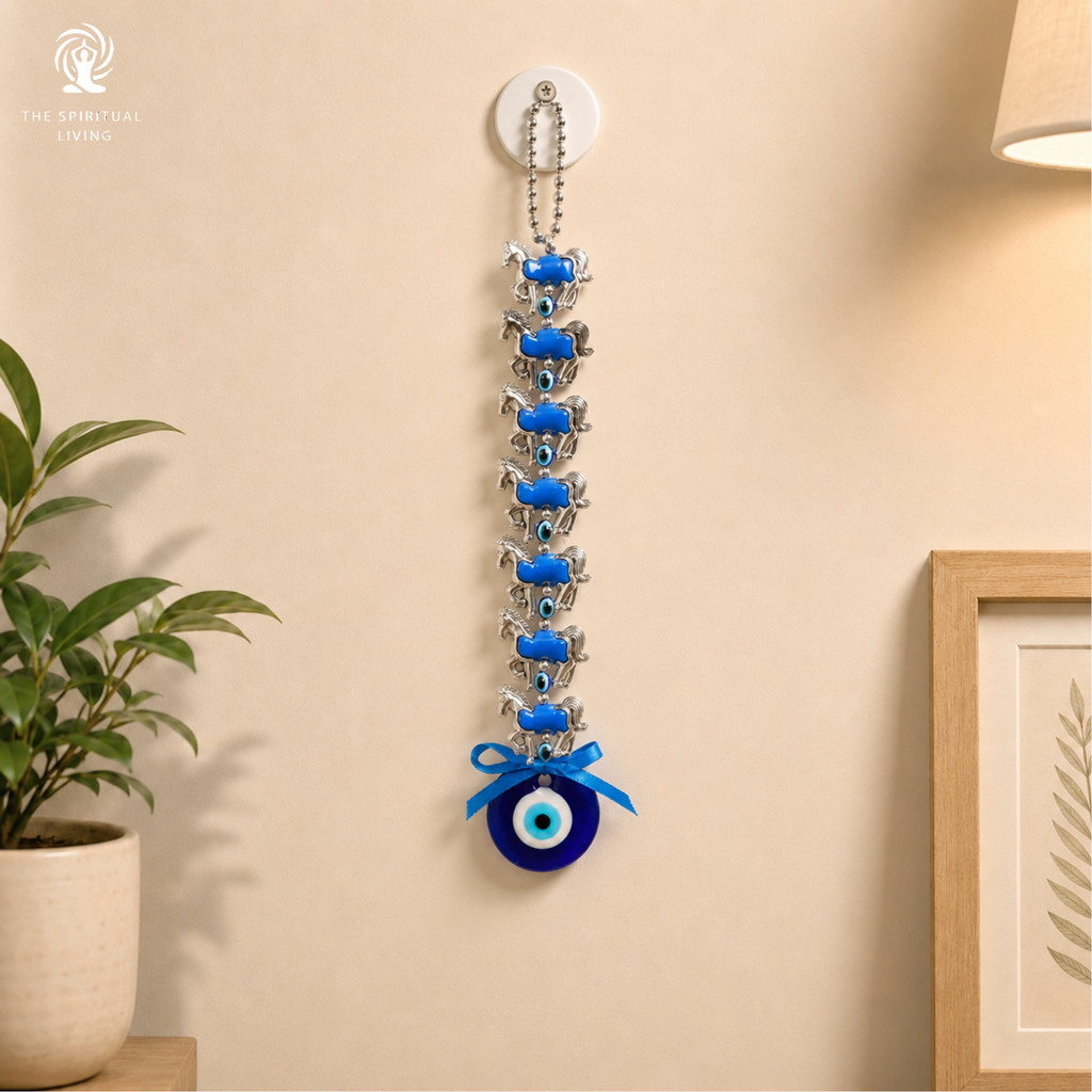 Evil Eye Wall Hanging with 7 Horses - 12 Inch
