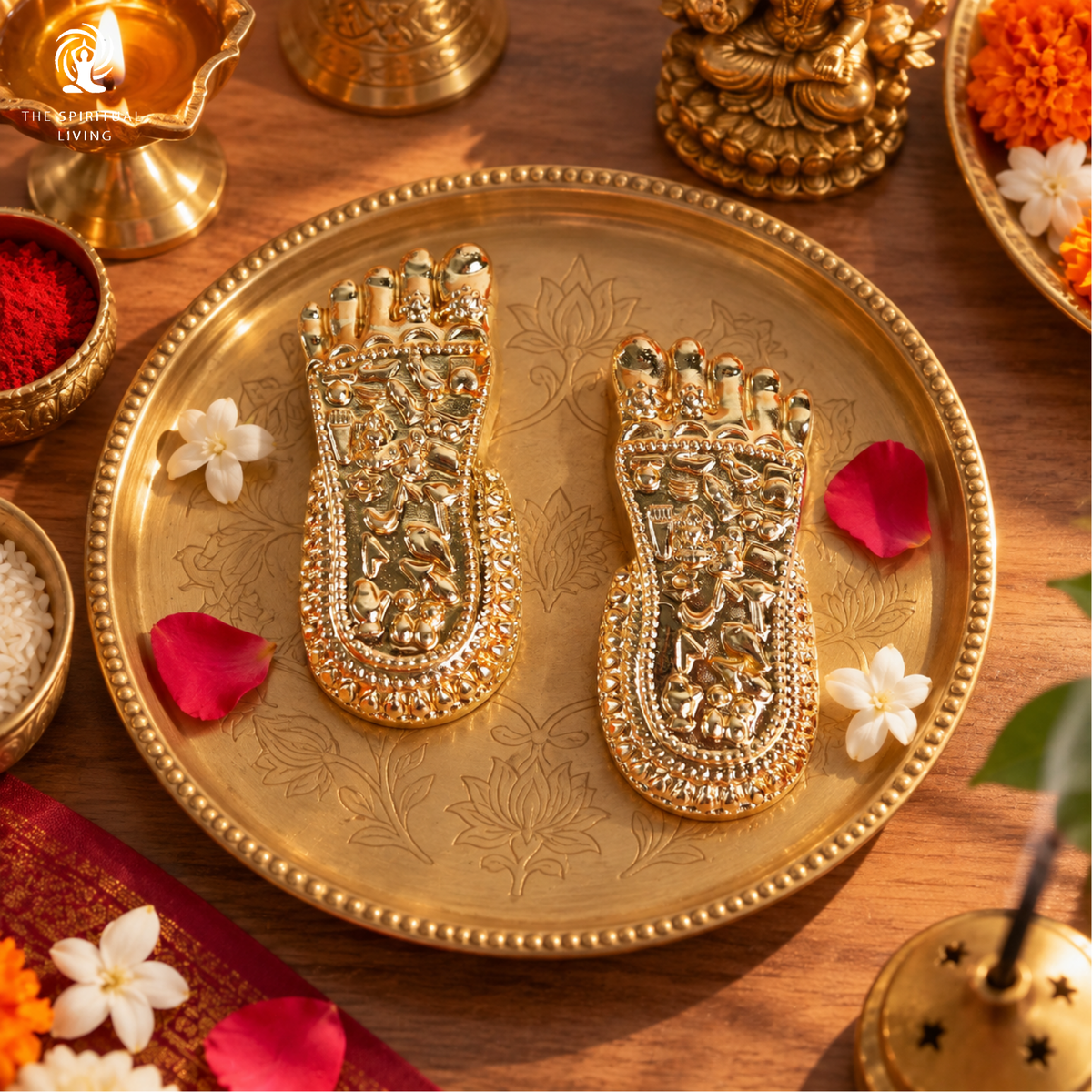 Gold Plated Charan Paduka | 3 Inch | Paduka for Puja |  Maa Laxmi | Diwali Gift | House Warming |