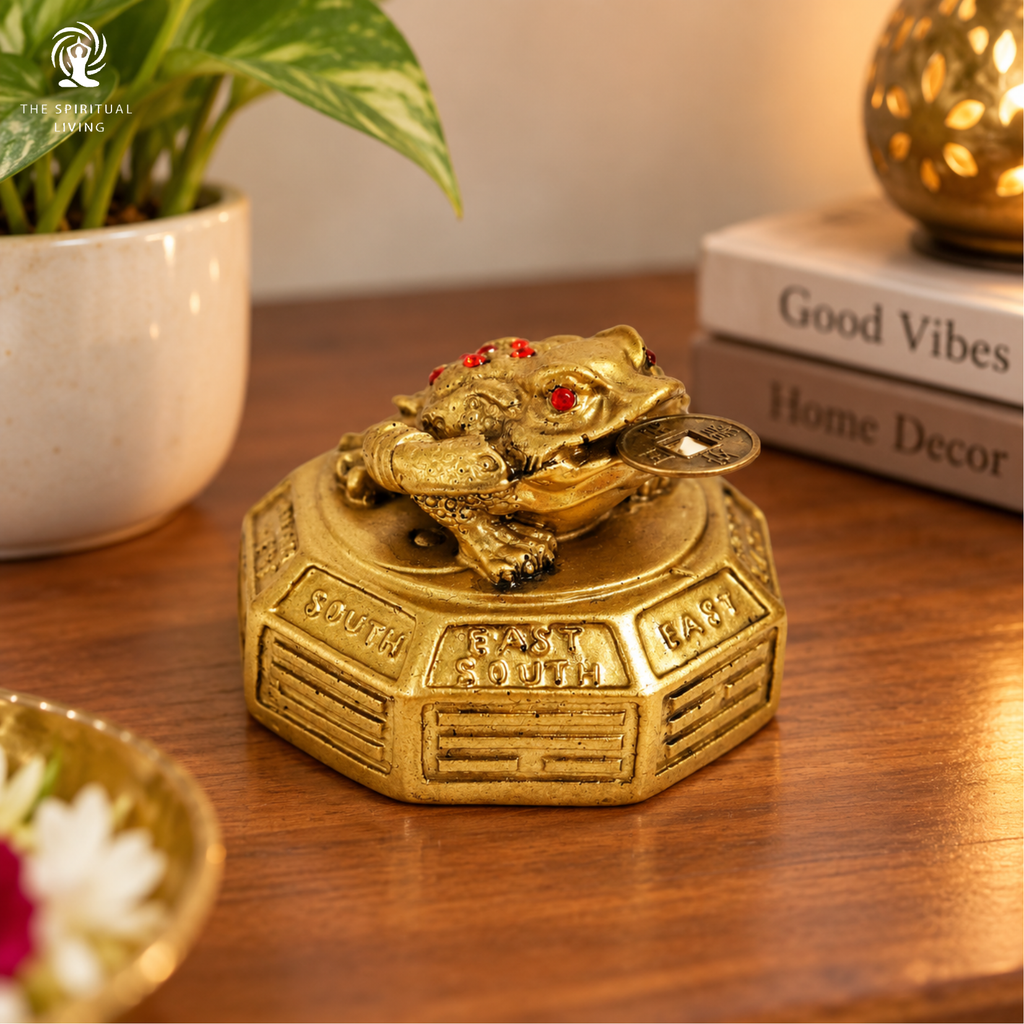 Feng Shui Frog with Coin in Mouth | 2.5 Inch | 3 Legged | Resin Antique Golden |