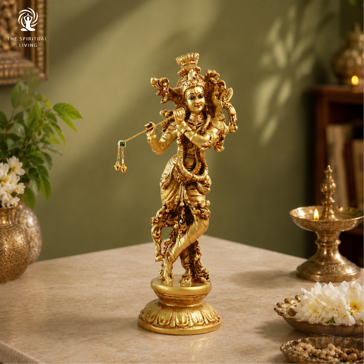 Lord Shri Krishna Playing Flute Standing Statue | 11.5 Inch | Basuri | Murti for Home Temple - Mandir |