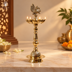 Brass Peacock Oil Wick Diya - 9 Inch