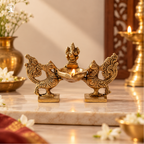 Brass Two Peacock and Ganpati in Middle Showpiece Diya | Diwali | Deepam Kundulu | Home and Office |