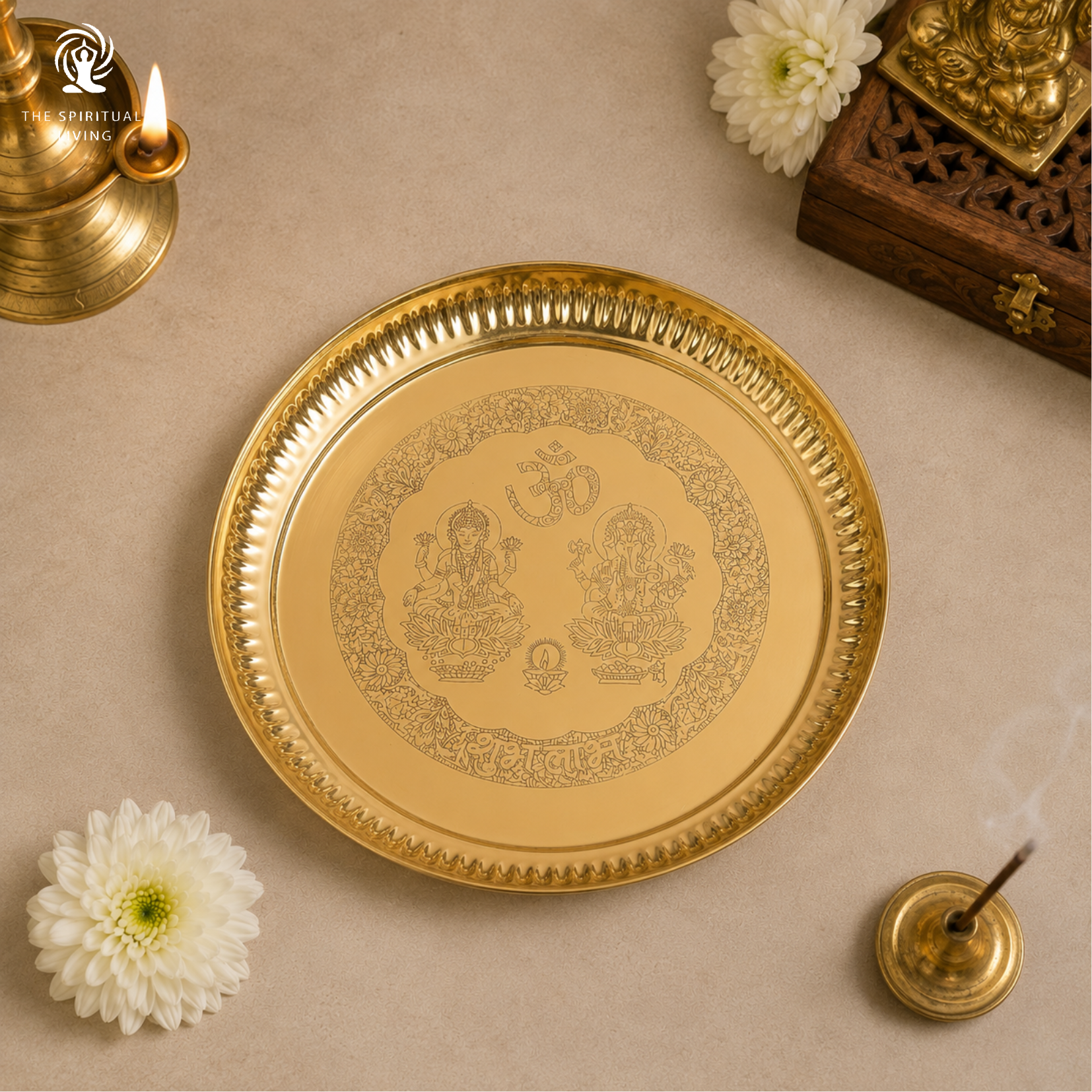 Pooja Plate Brass | 8 Inch | Laxmi Ganesh Thali | Pooja Samagri | Thali for Puja |
