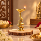 Elephant Trunk Style Diya on Stand (Brass ) 4 Inch