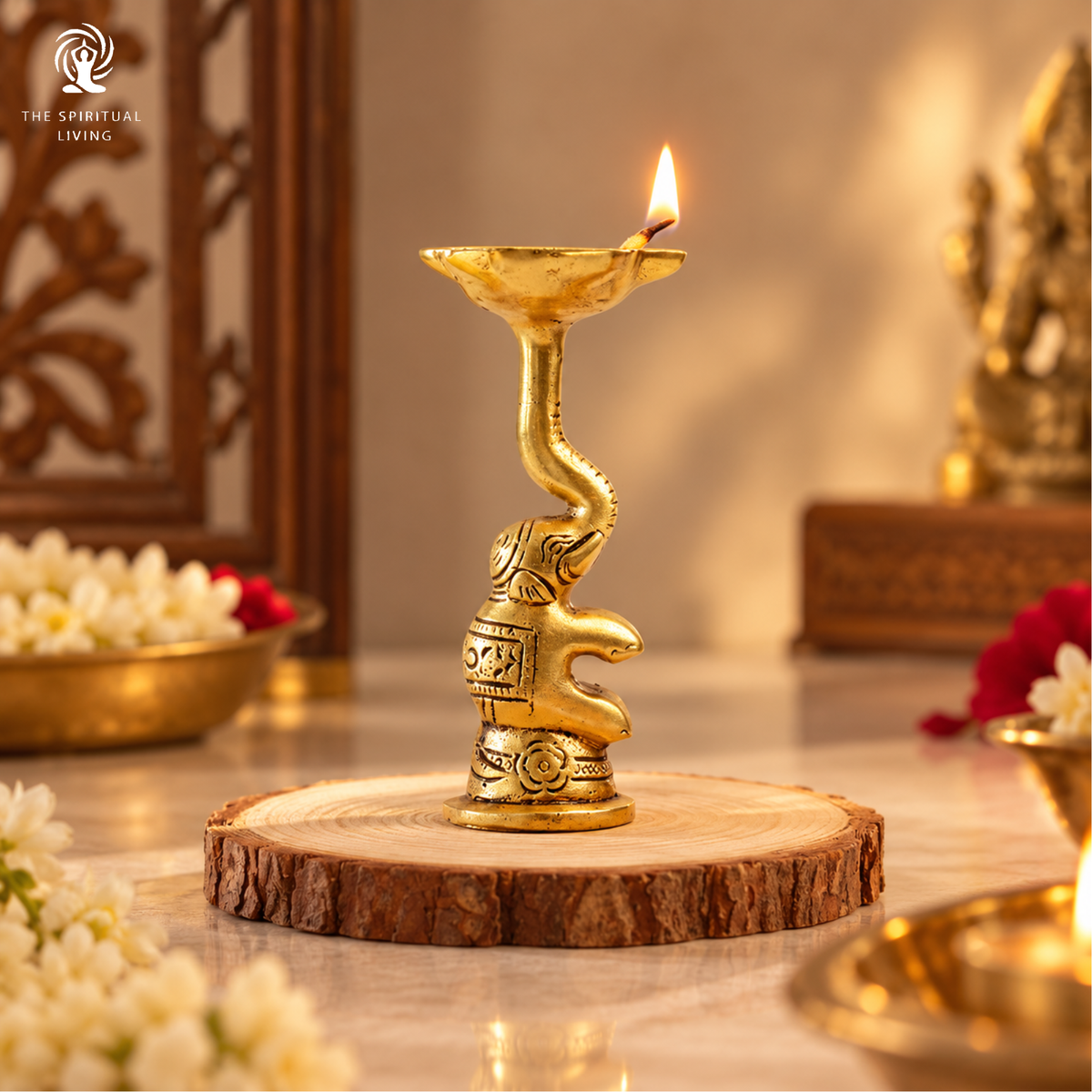 Elephant Trunk Style Diya on Stand (Brass ) 4 Inch