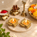Brass Swastik Diya | 3 Inch | Set of 2 | Oil Wick Diya | Pooja | Diwali Collection | Gift Items |