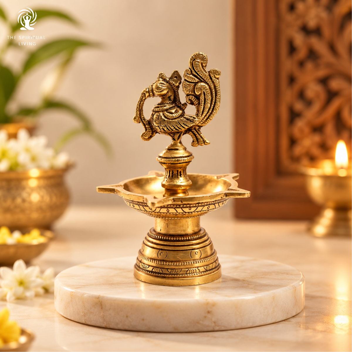 Brass Peacock Oil Lamp Diya - 6 Inch
