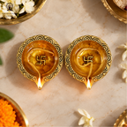 Brass Diya with Swastik & Om |  3 Inch | Pack Of - 2 | Oil Wick Diya | Pooja | Diwali | Housew |