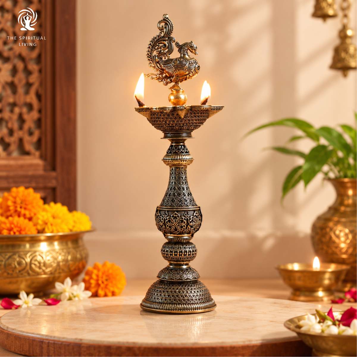 Peacock Samai Brass | 8 Inch | Diya for Pooja | Samayi | Kuthu Vilakku |