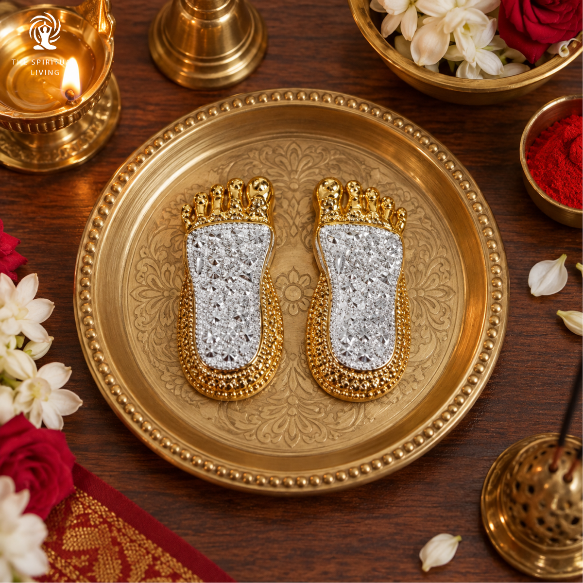 Luxe Laxmi Charan Paduka | 3 Inch | Ideal for Maa Lakshmi Puja | Vastu & Mandir Pooja Room | Office | Home | Business |