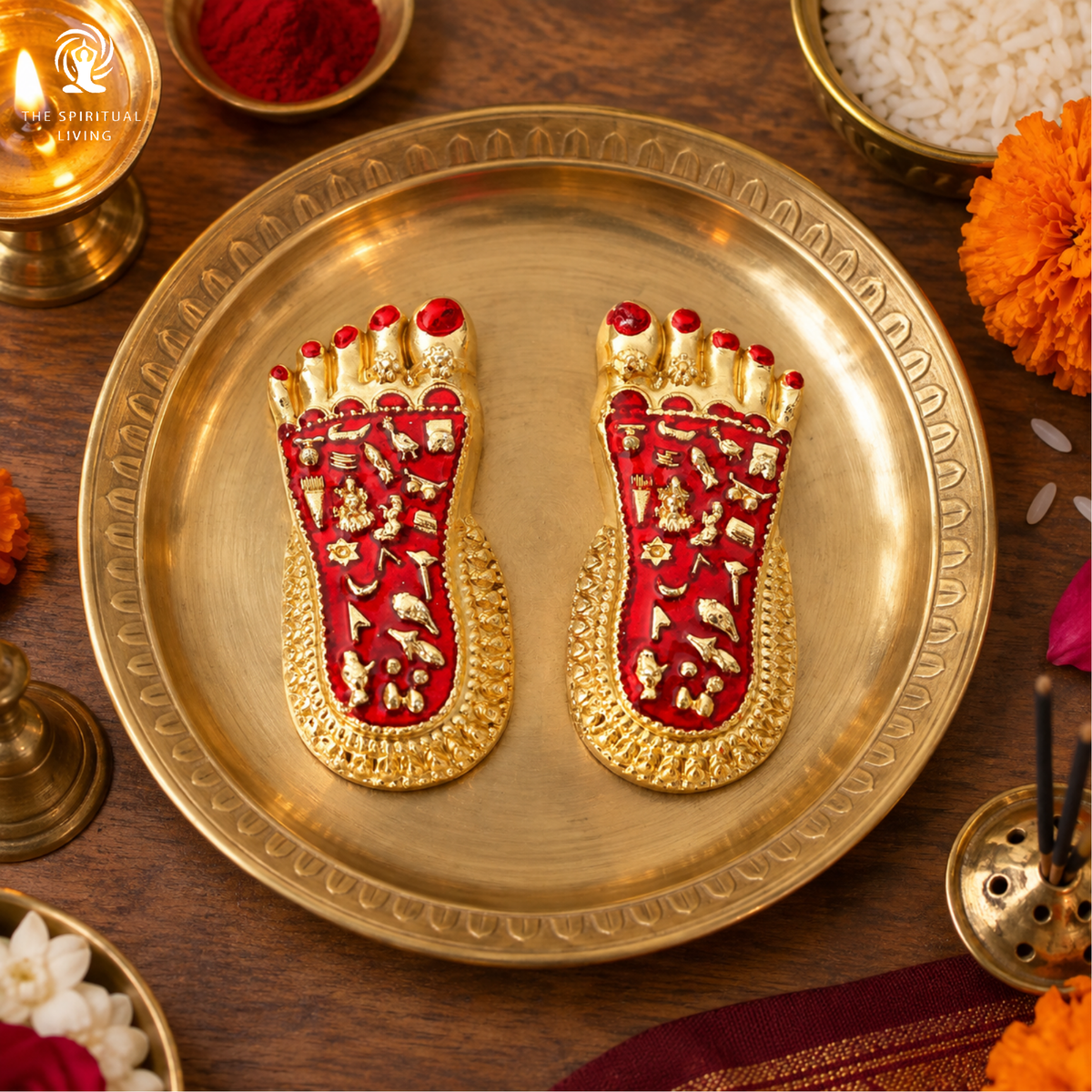 Gold Plated Meenakari Charan Paduka | 3 Inch | Paduka for Puja | Ideal for Laxmi Puja |