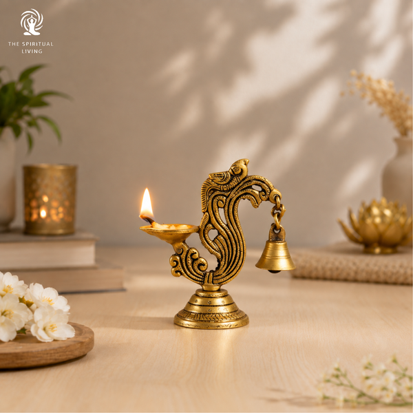 Peacock Brass Diya with Bell | 4.25 Inch