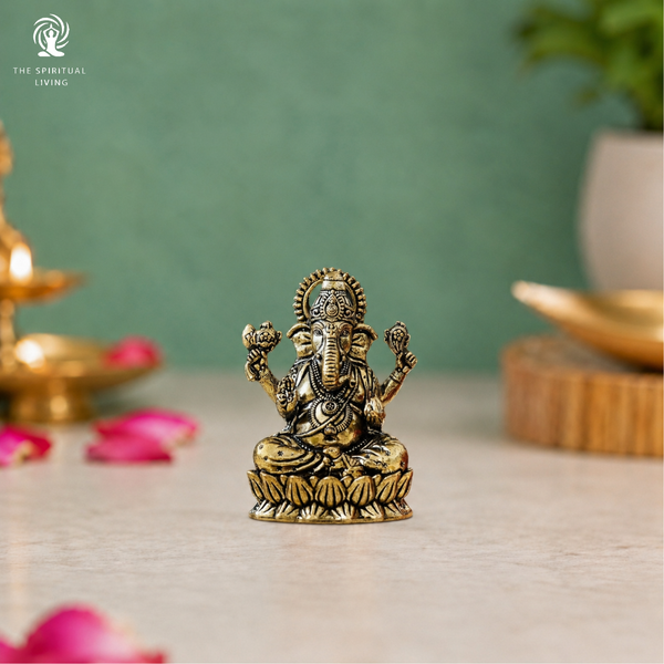 Brass Ganesh Idol for Home Decor - 2 Inch