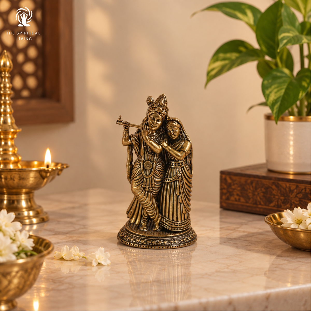 Brass Radha Krishna Statue - 4 Inch