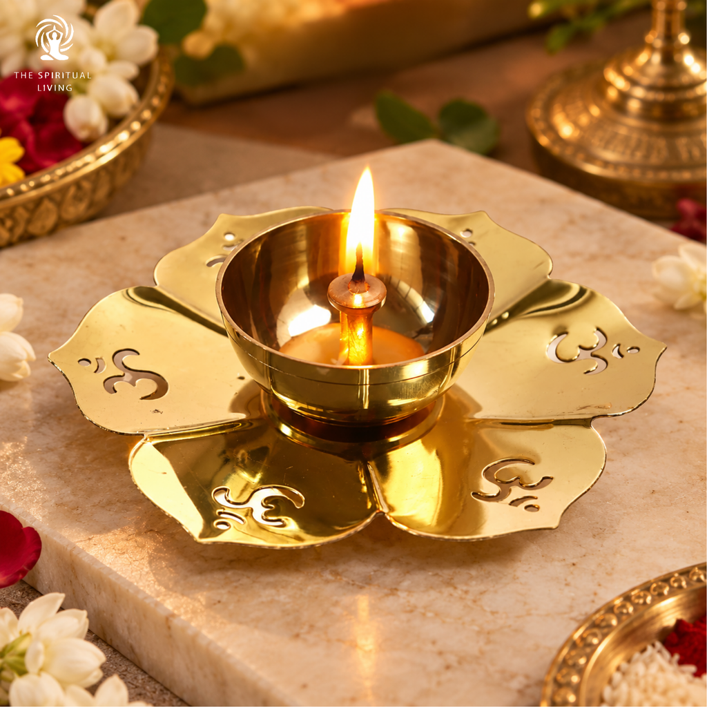 Brass Flower Design Om Diya | 5 INCH
