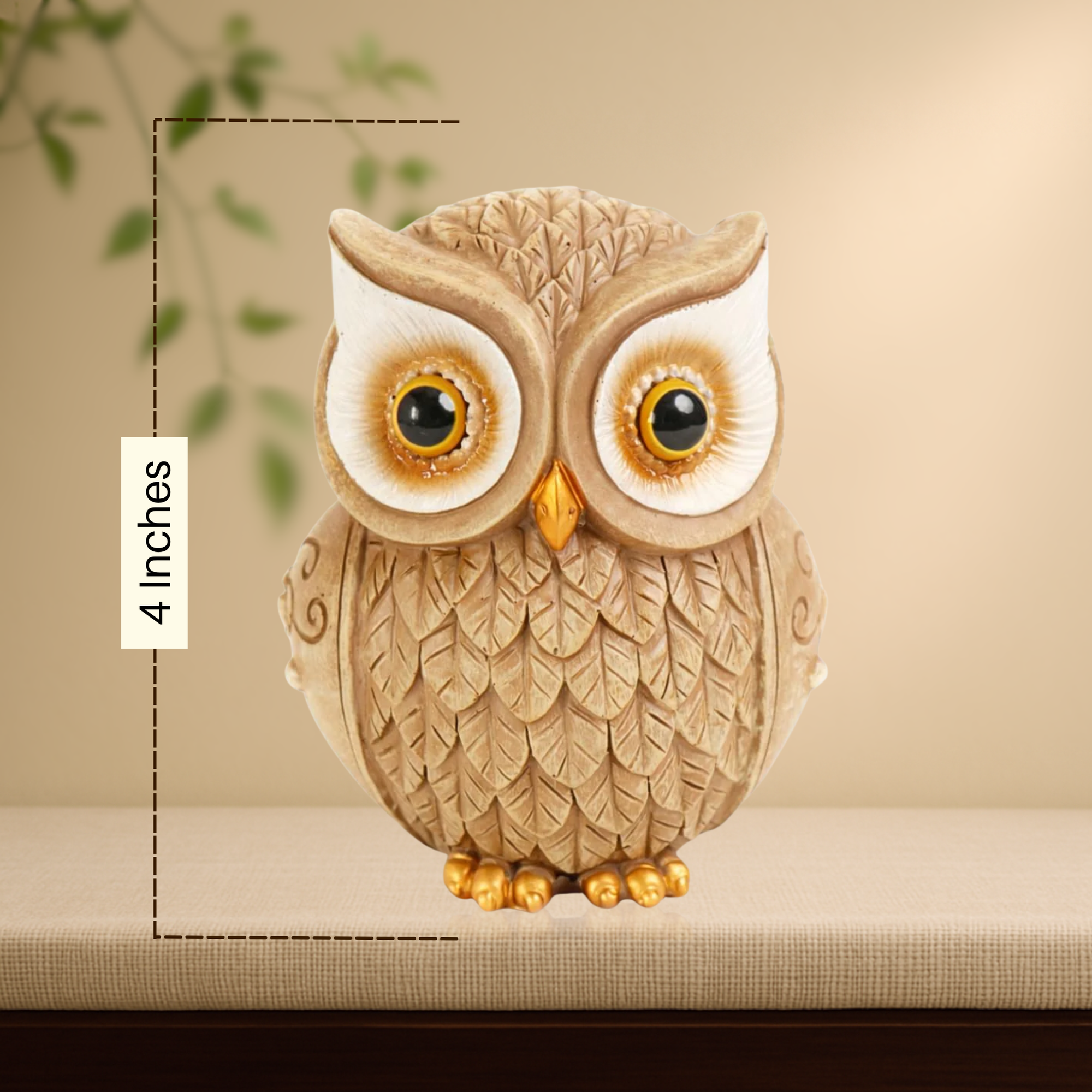 Owl Statue for Good Luck - 4 Inch (Beige)