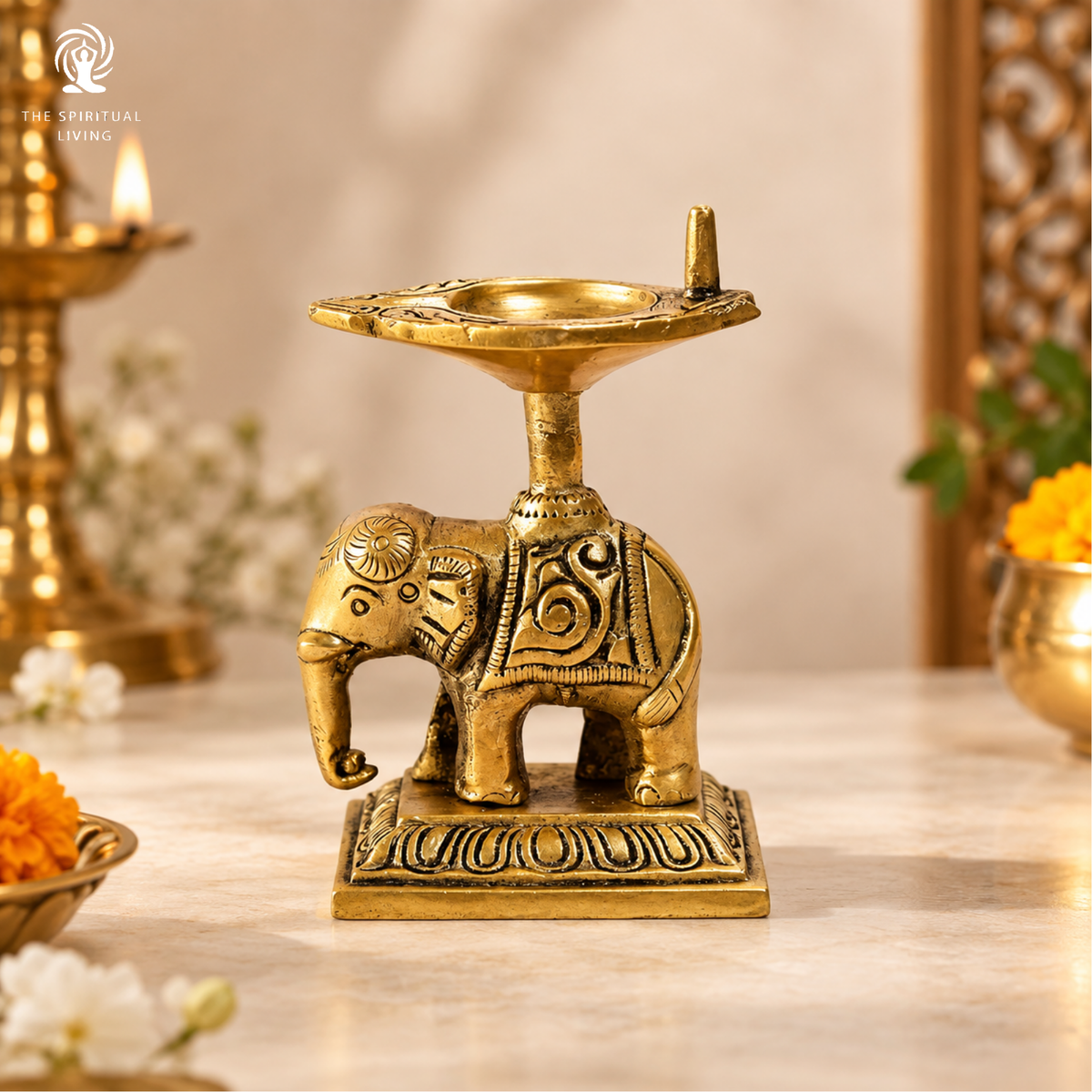 Brass Elephant Oil Lamp Diya for Home | Deepam Kundulu | Diwali | Home and Office | 4 Inch