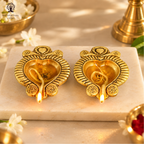 Leaf Shape Handcrafted Oil Wick Diya | 3 Inch | Pooja | Diwali | Brass Diya | Pack Of - 2 |