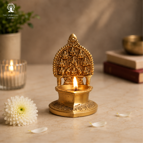 Brass Ashtalakshmi Deepam Diya Lamp Vilakku | 5.5 inch | Diwali Decoration | Gift Items | Kundulu |
