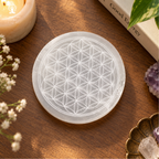 Natural Selenite Flower of Life Charging Plate