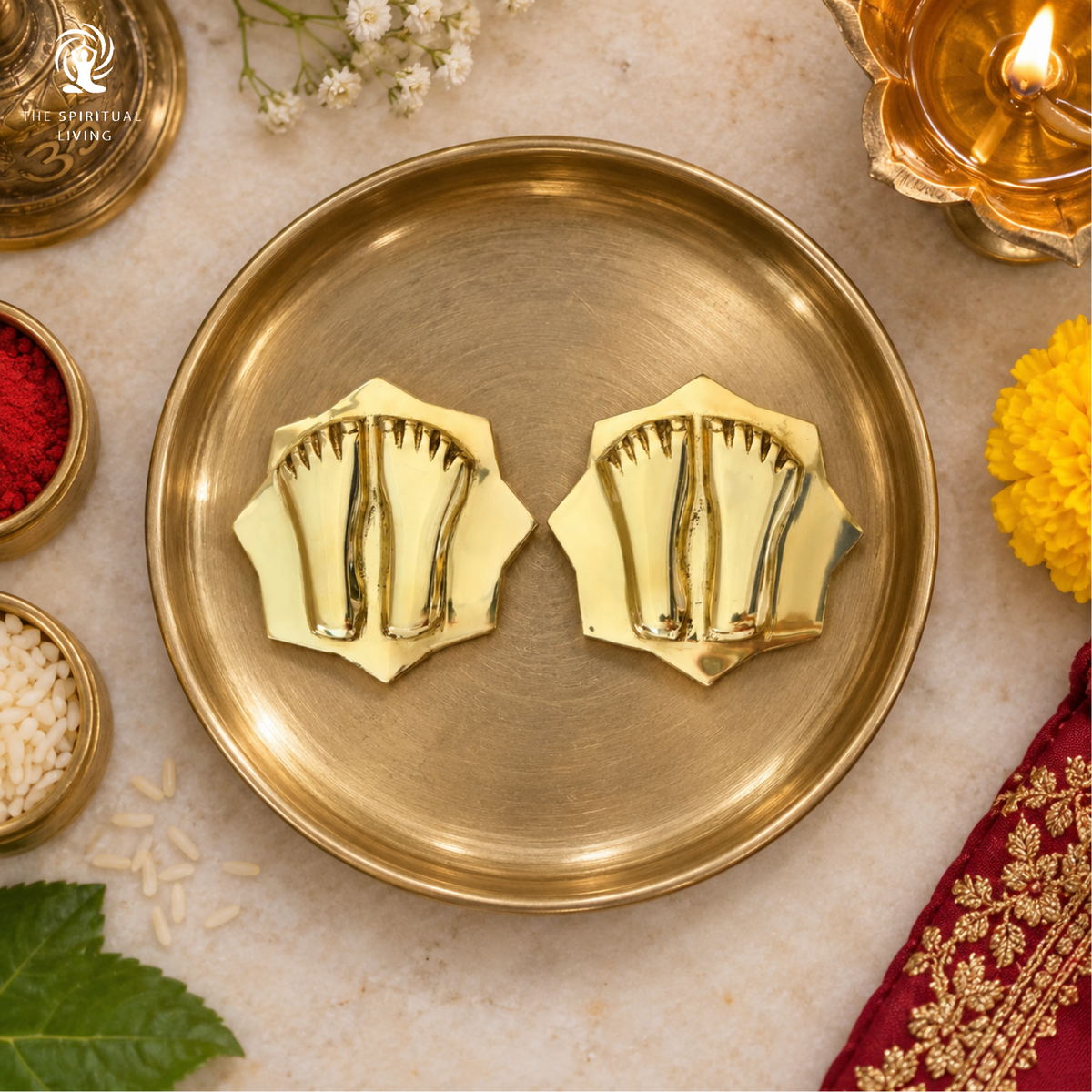 Brass Paduka for Puja | 2.75 Inch | Pooja | Laxmi Charan | Door |