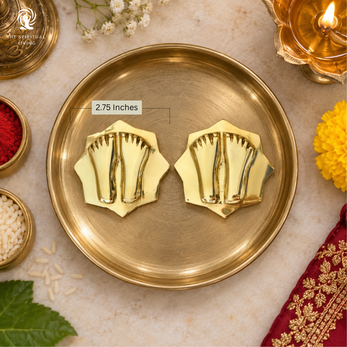Brass Paduka for Puja | 2.75 Inch | Pooja | Laxmi Charan | Door |