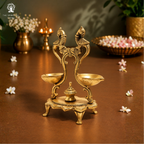 Brass Twin Peacock Oil Wick Diya - 7 Inch