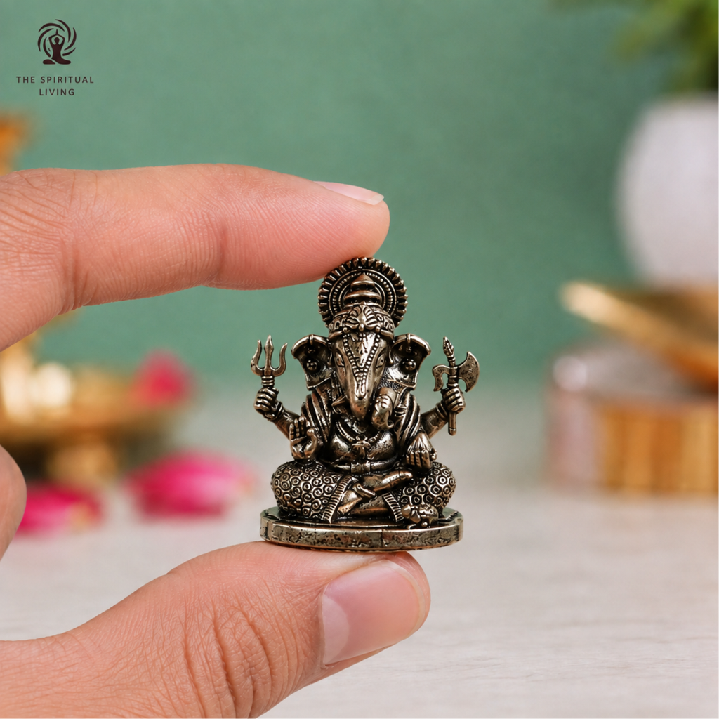 Brass Dagdusheth Ganpati Idol | 1.5 Inch | Small Ganesha Statue | Mini Style Bapaa | Ganpati Bappa Statue |