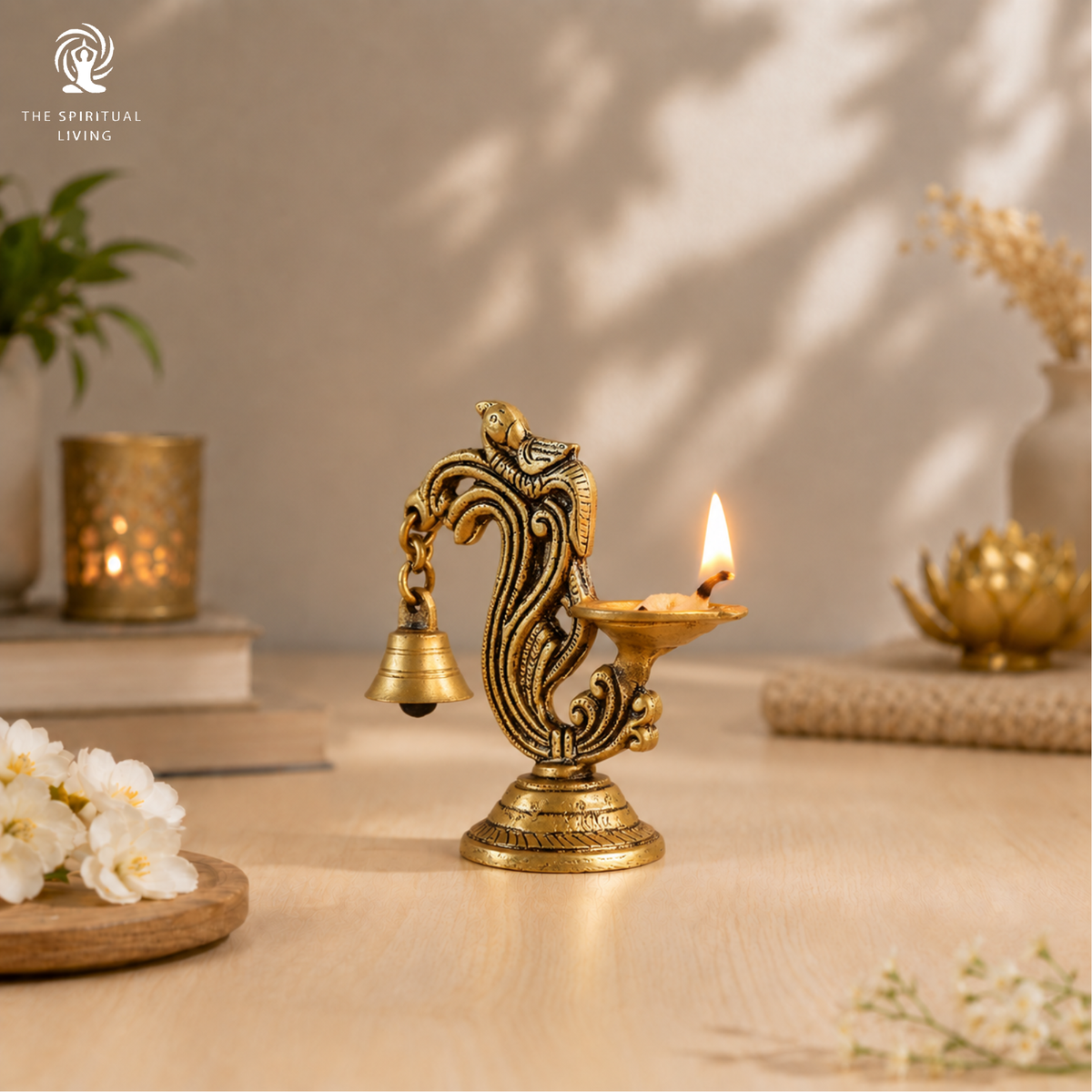 Peacock Brass Diya with Bell | 4.25 Inch