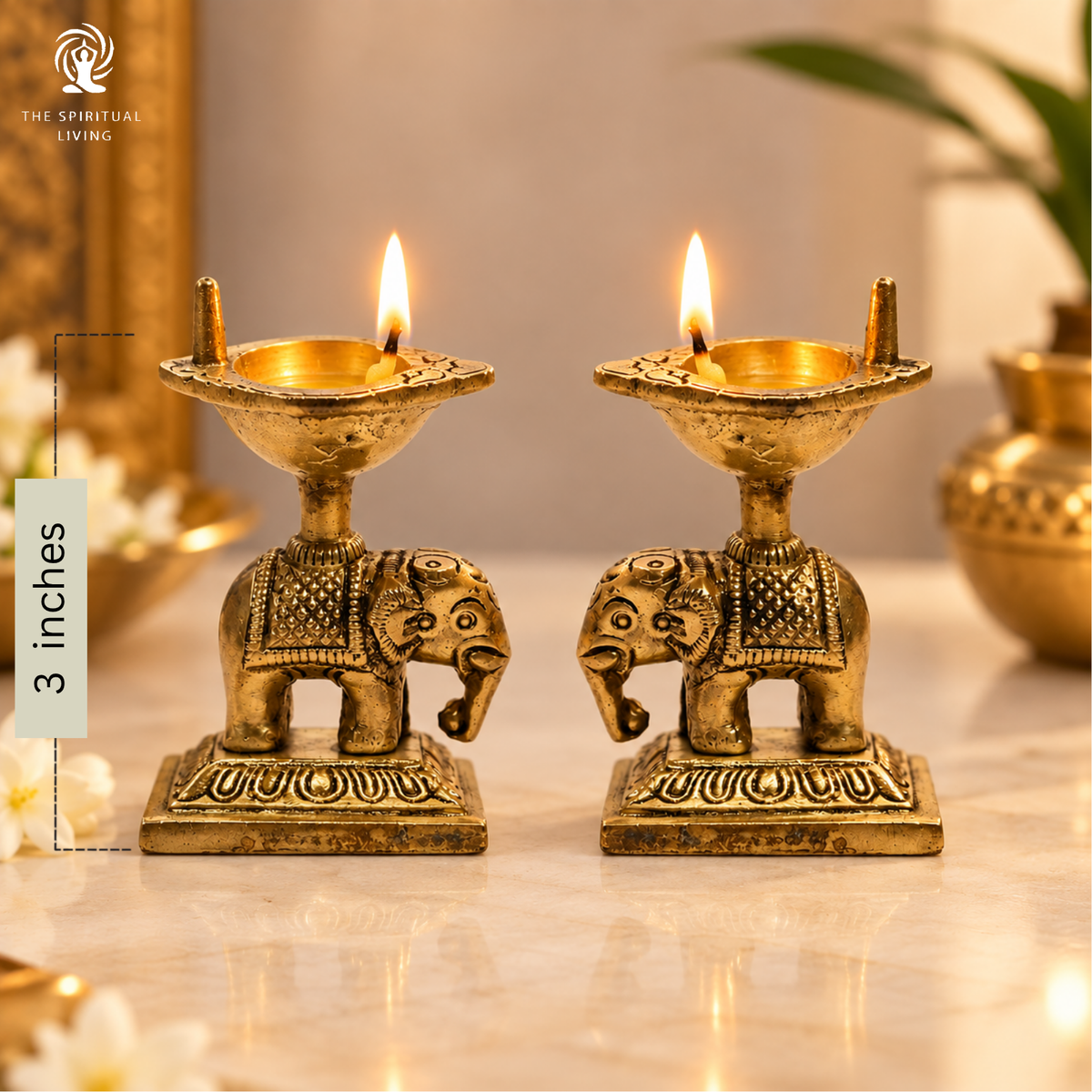 Brass Elephant Oil Lamp Diya for Home | 3 Inch | Pack of 2 | Pooja |  Gift Items | Deepam Kundulu | Diwali |