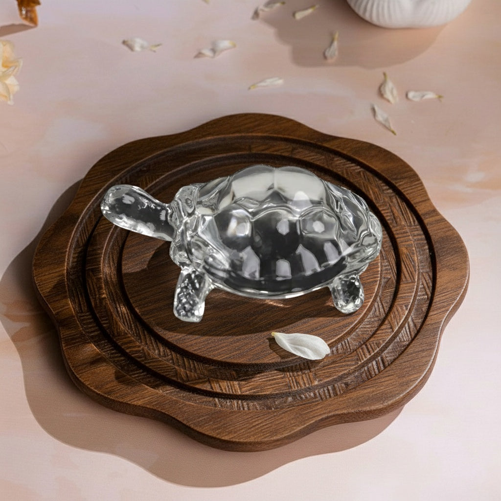 Glass Crystal Laxmi Turtle | Kachua with Plate | 4 INCH
