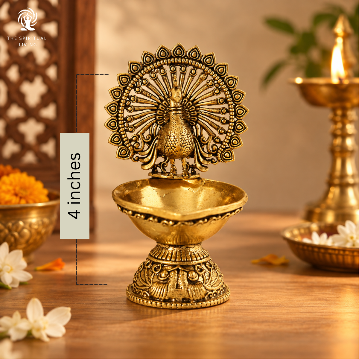 Brass Peacock Diya - 4 Inch