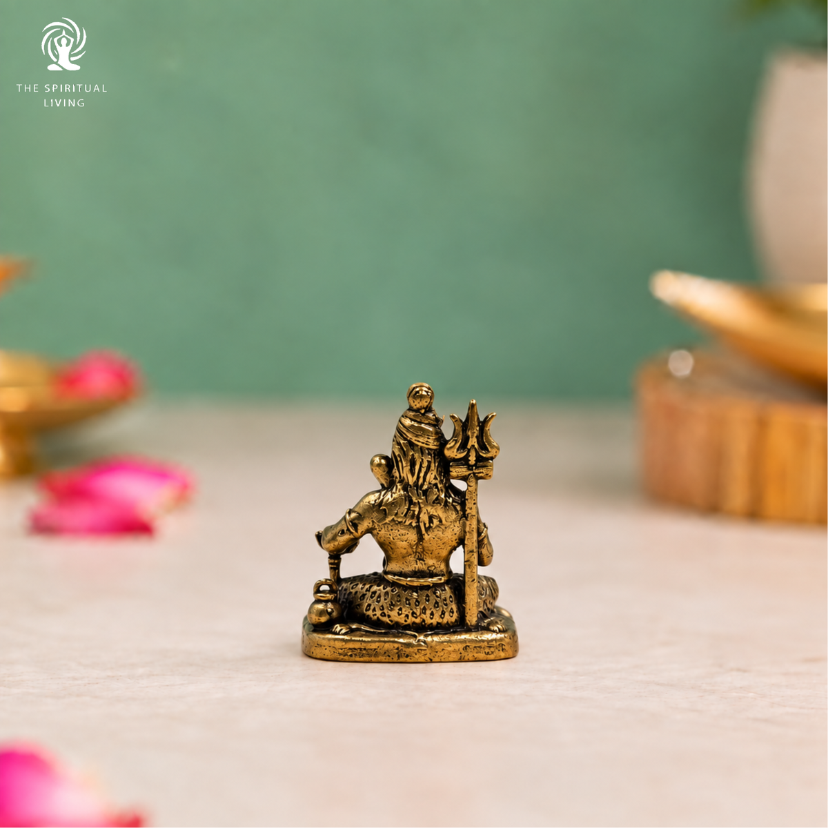 Small Brass Meditating Bholenath Murti | 1 Inch | Minature Lord Shiva | Trishul with Damru for Car Dashboard |