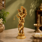 Lord Shri Krishna Playing Flute Standing Statue | 11.5 Inch | Basuri | Murti for Home Temple - Mandir |
