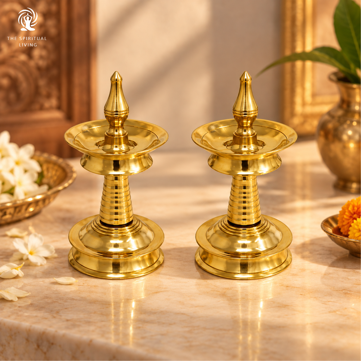 Brass Kerala Fancy Diya - 9 Inch - Pack of 2