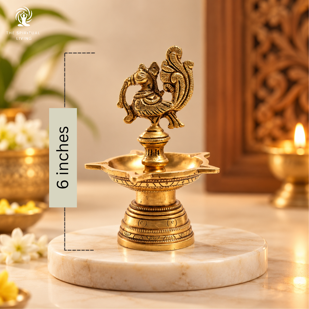 Brass Peacock Oil Lamp Diya - 6 Inch
