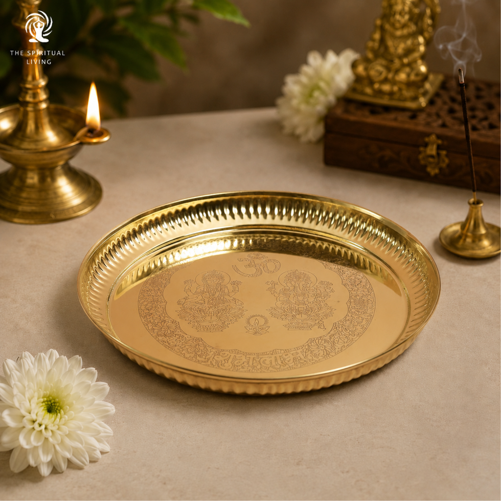 Pooja Plate Brass | 8 Inch | Laxmi Ganesh Thali | Pooja Samagri | Thali for Puja |
