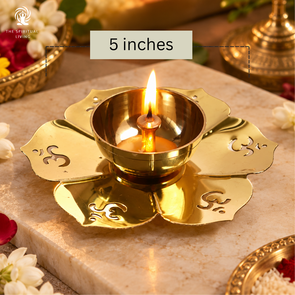Brass Flower Design Om Diya | 5 INCH