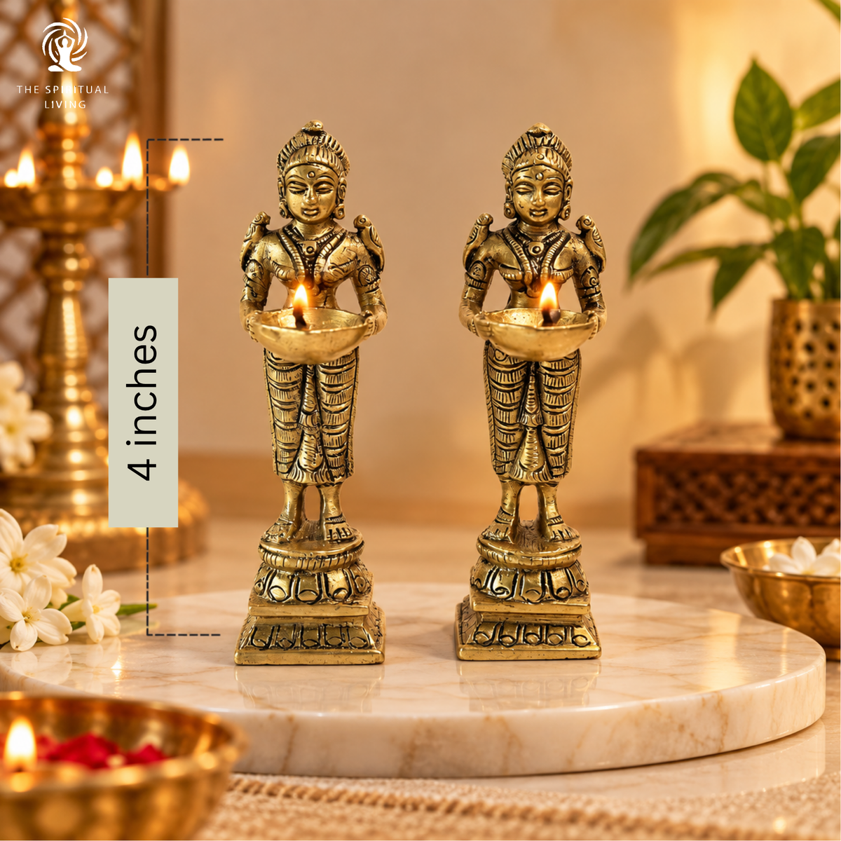 Brass Deepalakshmi Lady Diya | Laxmi Vilakku | 4 Inch | Welcome Stand | 2 Pcs |
